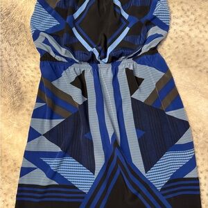 Express Blue and Black Strapless Dress